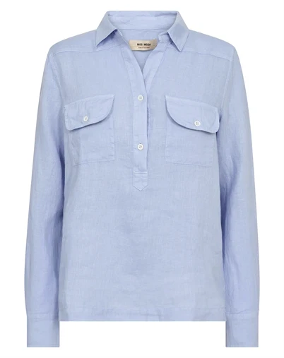 Mos Mosh - MMEnna Linen Pocket Bluse - Brunnera Blue